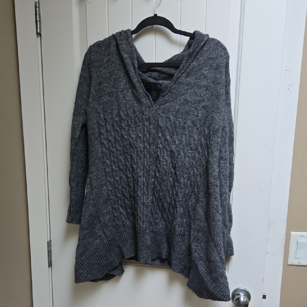 Zara Women's Medium Knit Cable Charcoal Gray Sweater Poncho Wool Mohair Blend